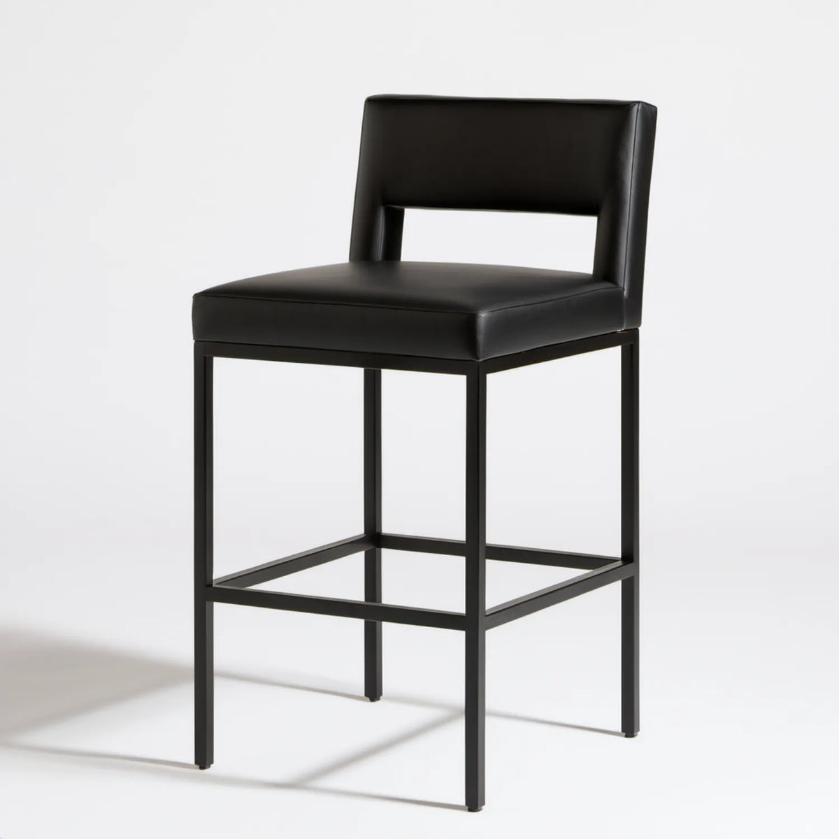 Czarny hoker barowy ze stali i skóry syntetycznej PU, 45 x 50 x 100 cm
