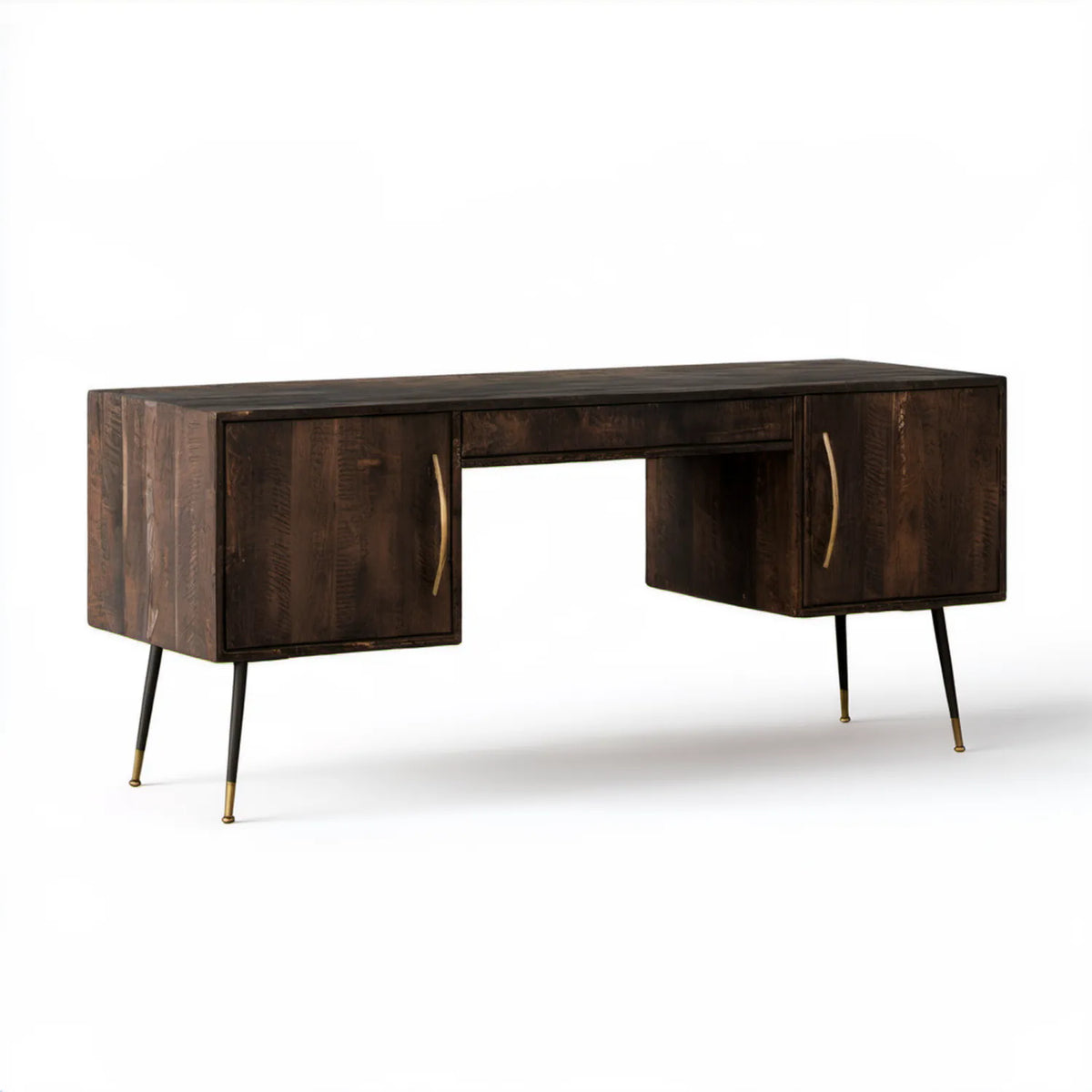Biurko retro z 2 szafkami, ciemnobrązowe, 150 x 60 x 75 cm, MDF z okleiną drewnianą