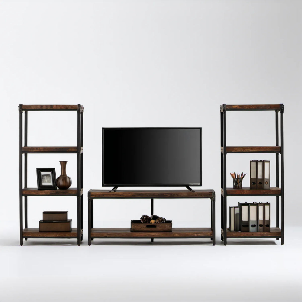 Zestaw mebli RTV z 2 regałami, ciemnobrązowo-czarny, 200 x 40 x 180 cm