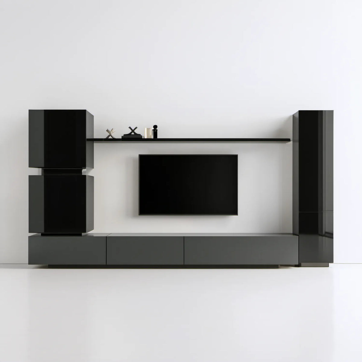 Czarny zestaw do salonu z szafką RTV 300 x 40 x 190 cm