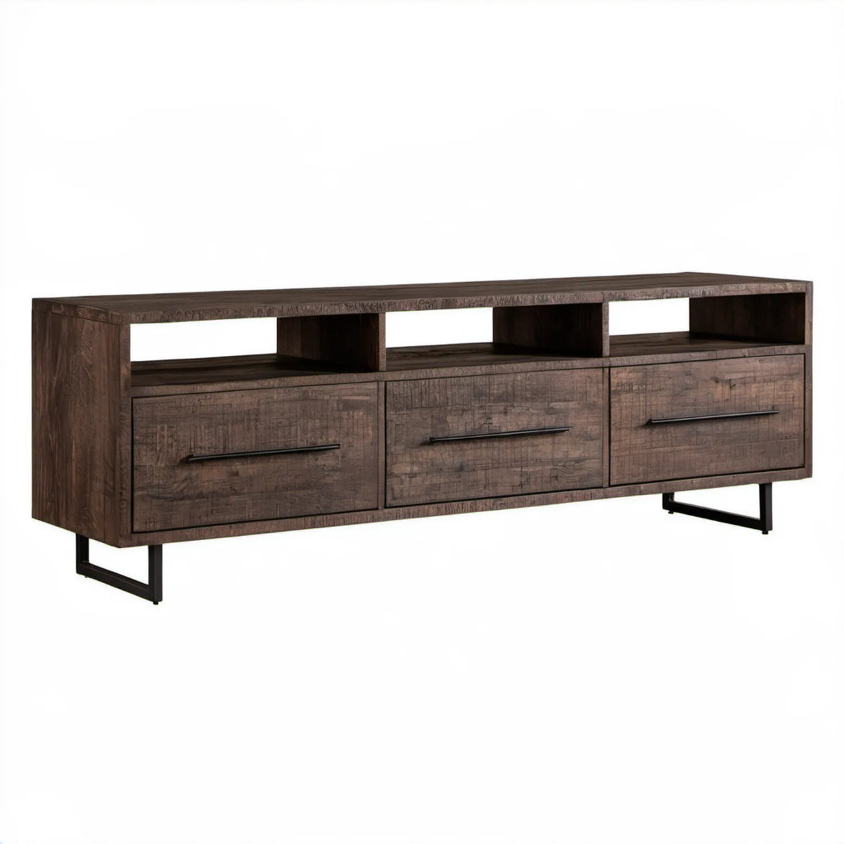 Szafka RTV w kolorze ciemnobrązowym 180 x 40 x 60 cm z płyty MDF na czarnych stalowych nogach