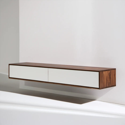 Wisząca szafka RTV z MDF, orzechowa/biała, 180 x 35 x 30 cm