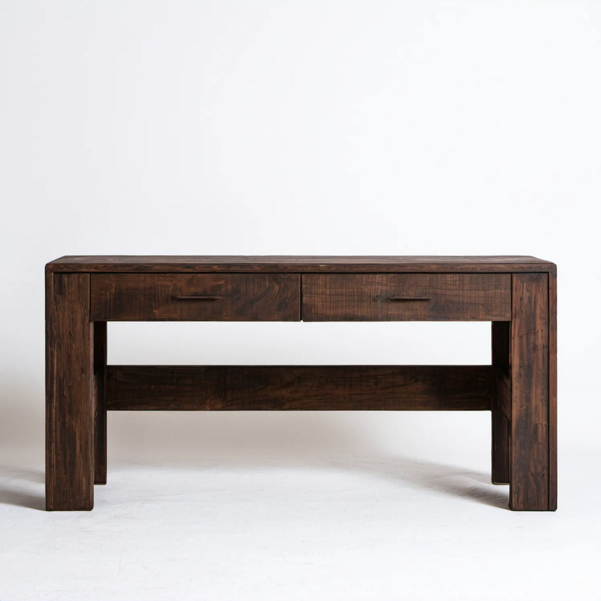 Prostokątne biurko z litego drewna mango, ciemnobrązowe, 2 szuflady, 140 x 60 x 76 cm