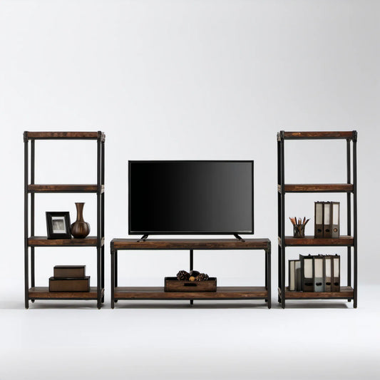 Zestaw mebli RTV z 2 regałami, ciemnobrązowo-czarny, 200 x 40 x 180 cm