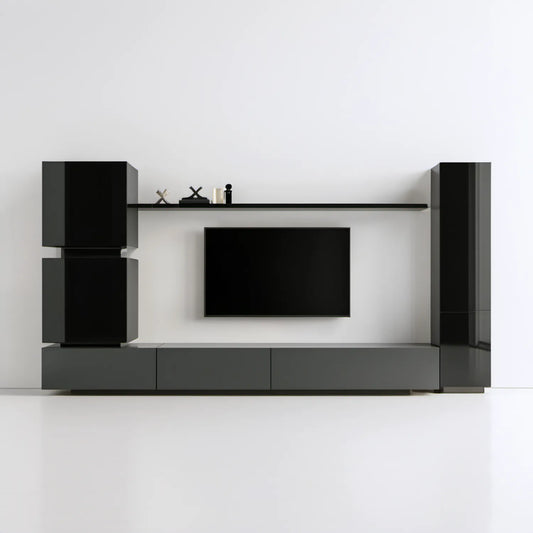 Czarny zestaw do salonu z szafką RTV 300 x 40 x 190 cm