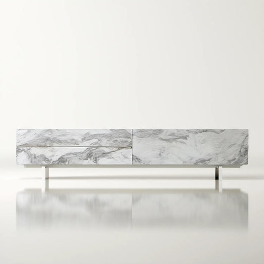 Biała szafka RTV z dekorem marmuru 160 x 40 x 45 cm