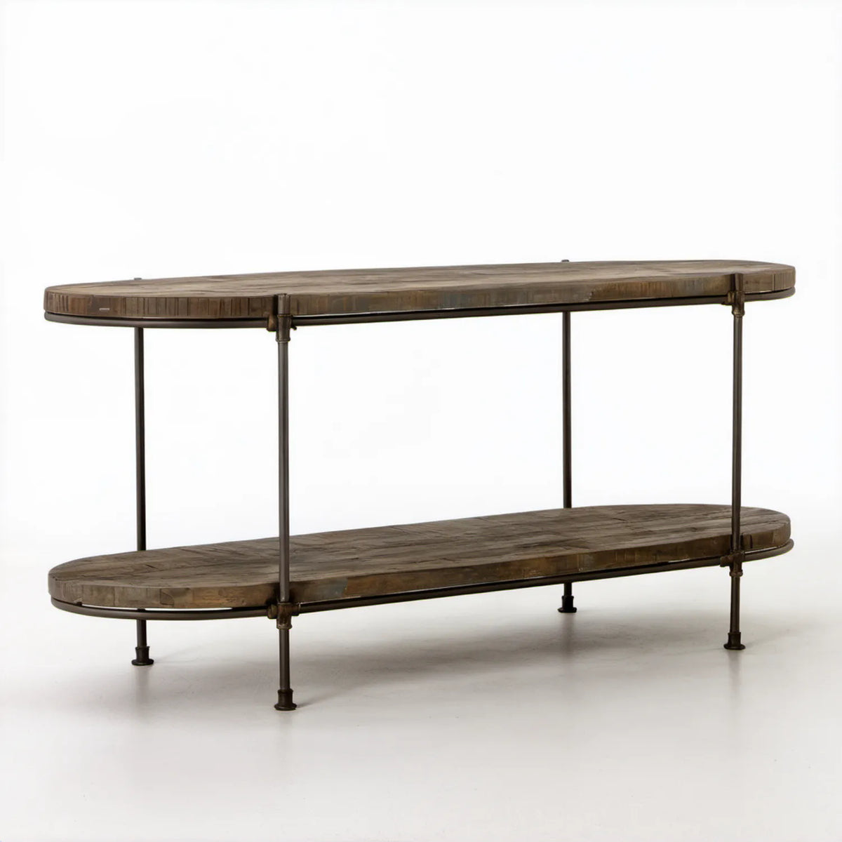 Owalna szafka RTV brązowo-ciemnobrązowa 180 x 45 x 90 cm z drewna mango i stali