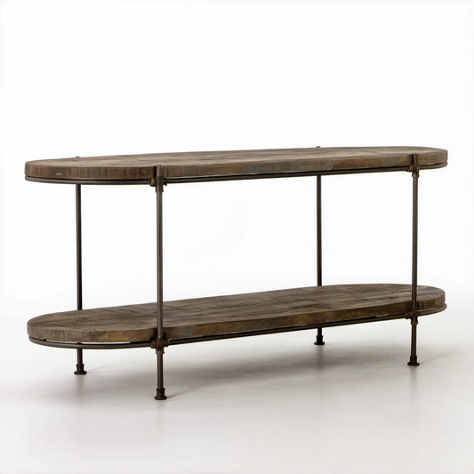 Owalna szafka RTV brązowo-ciemnobrązowa 180 x 45 x 90 cm z drewna mango i stali